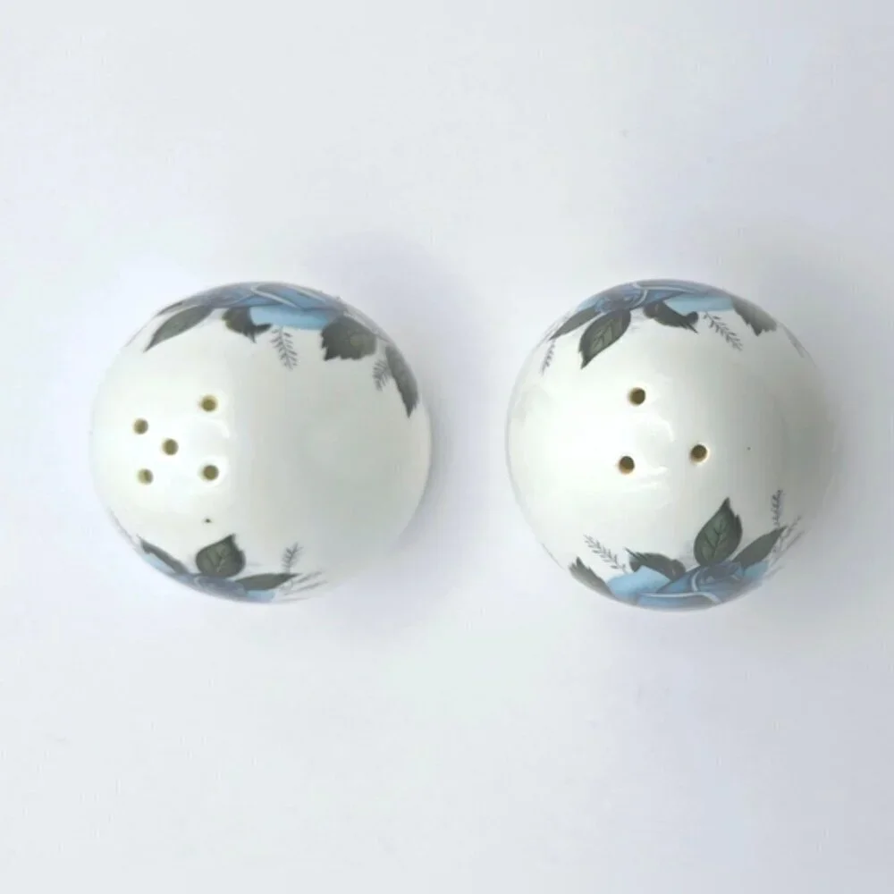 Vintage Sanford Fine Bone China Blue Rose Flowers Salt & Pepper Shakers